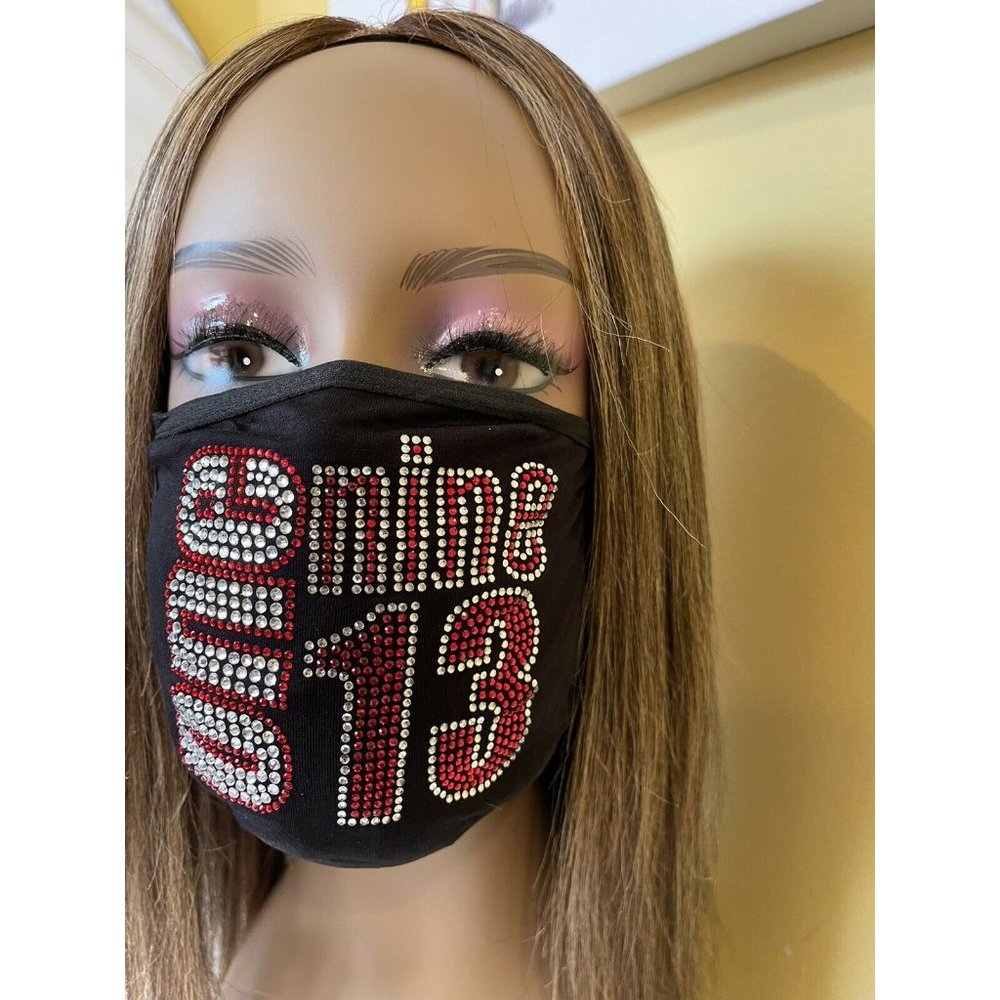 Delta Sigma Theta 1913 Rhinestone Bling Face Mask - Picture 3 of 8